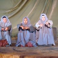The three witches of "Macbeth" as war widows in Pulse Ensemble Theatre's  production. (From left) Wendy Snow, Erica Chamblee, Regina GIbson